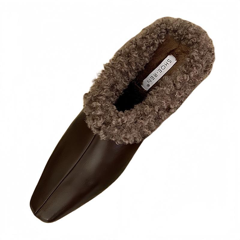 British style lamb curly wool piled half-wrapped head slippers, women's lazy wearing half-wrapped head slippers