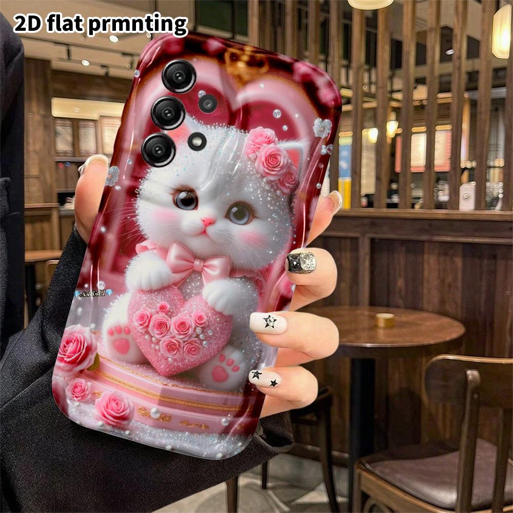 Чехол для телефона: 2D Плоский Защитный Чехол для Samsung Galaxy A34 A35 M05 M06 S20 S22 S21 FE Plus 5G, Милый Маленький Белый Кот, Подарок на Рождество и Хэллоуин
