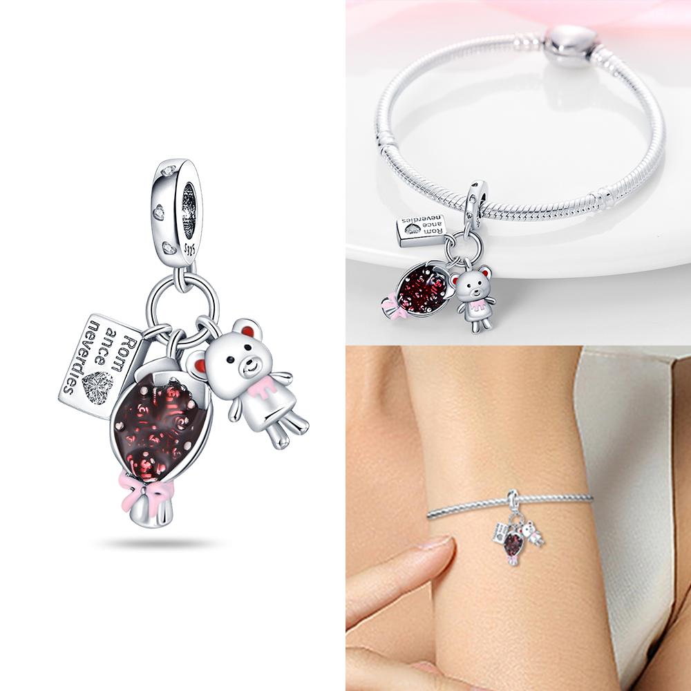 Шармы Медь Оригинальное Красное Сердце Велосипед Любовь Пара Подвеска Бусина Подходит Браслет День Святого Валентина Изысканный Подарок Женские Украшения Сделай Сам