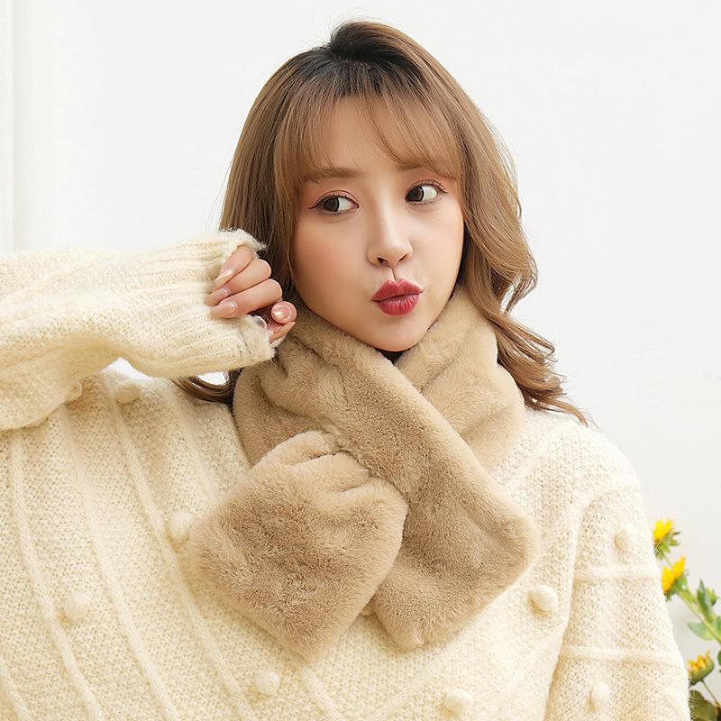Женский плюшевый шарф: Высококачественный, корейский стиль, искусственный мех кролика, густой и теплый для осени/зимы