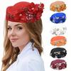Women's Hat Retro British Style Handmade Flowers Diamond Wool Beret Autumn and Winter Style Flight Attendant Hat