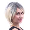 Women Synthetic Short Wig with Bangs Blond Gray Dark Roots Hair Daily Party Cosplay Use Wigs High Temperature Fiber Fake Hair