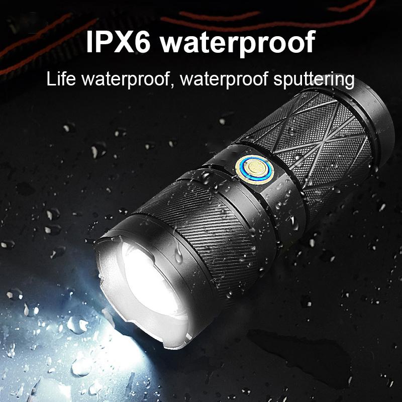 Мощный светодиодный фонарик 300 Вт, масштабируемый фонарик с высокой яркостью 500000 лм, встроенный аккумуляторный фонарь, водонепроницаемый фонарик, перезаряжаемый фонарик