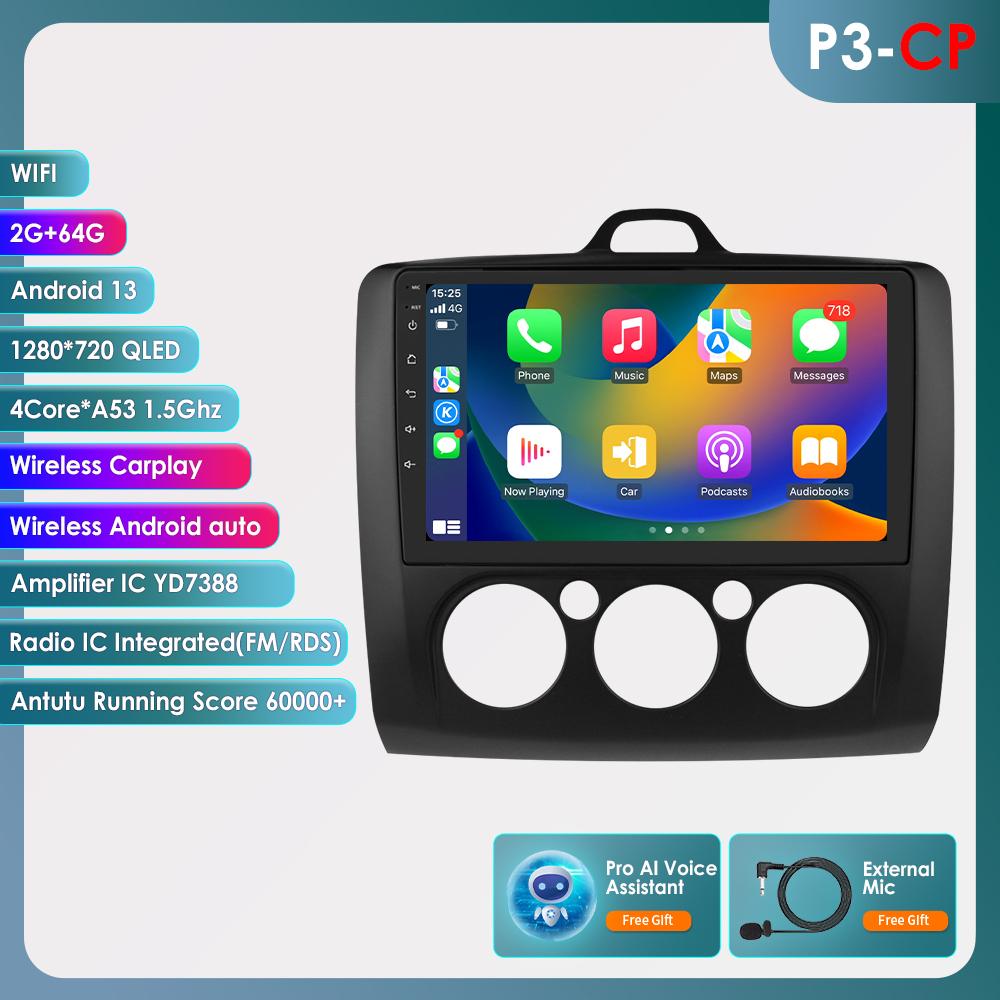 OSSURET Android13 Автомобильное радио для Ford Focus 2 3 Mk2 Mk3 2004-2011 Мультимедийный видеоплеер Навигация Интеллектуальный экран GPS 2Din Carplay 4G Авто Стерео