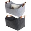 Grey Felt Storage Basket Bin with Handle Bedroom Closet Clothing Toy Storage