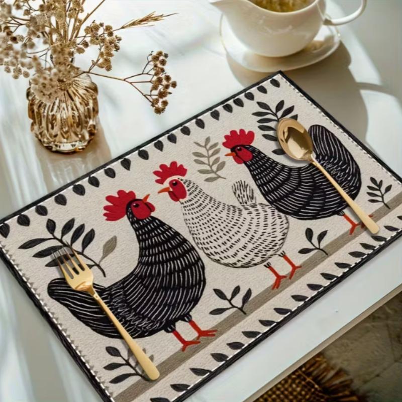 Vintage Rural Chicken Patterned Placemat Suitable for Birthday Gifts Holiday Gifts  Kitchen and Party Gifts Home Decoration