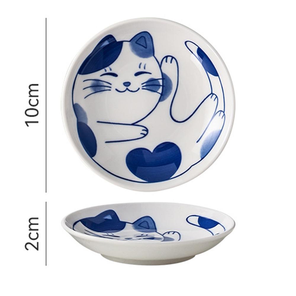 Милая кошачья тарелка для соевого соуса Керамические кошачьи миски Японские кошачьи тарелки Пиалы для соуса Тарелка для закусок Маленькие керамические блюдца Тарелки Тарелка для суши