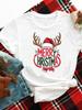(Asian Size) Letter 90s Cute Merry Christmas New Year O-neck Women's Top T Clothing Print Short Sleeve T-shirts Fashion Holiday Graphic Tee