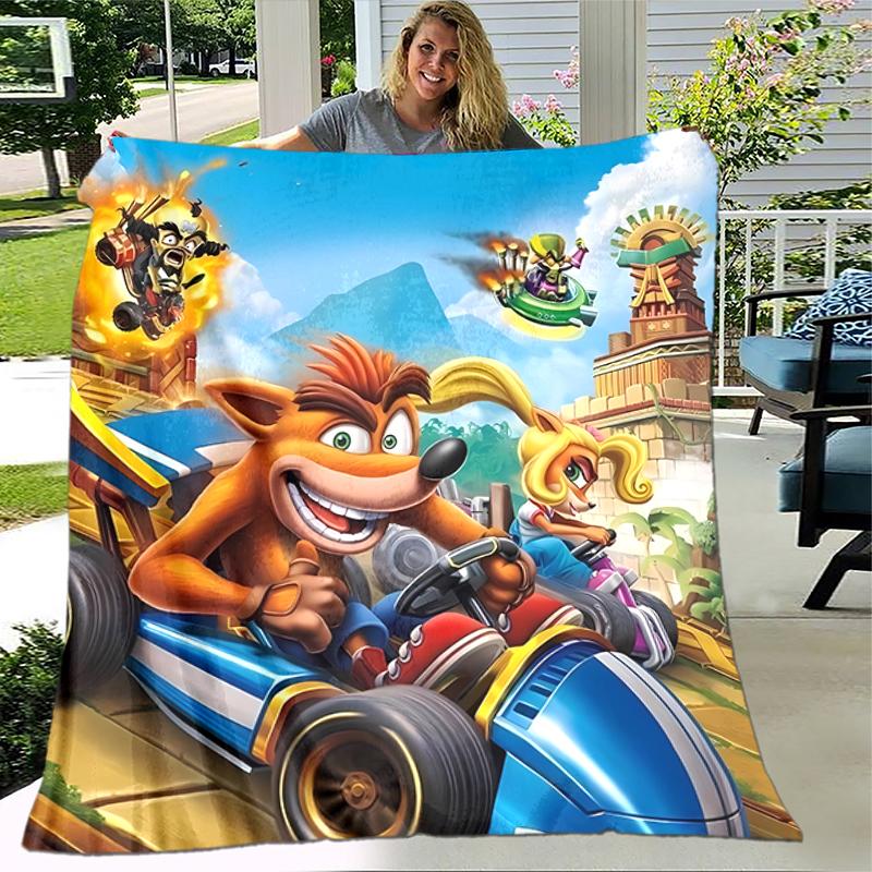 1pc Blanket Crash Bandicoot Print Design, Lightweight Blanket for Sofa, Bed- Soft &Warm, Gift for All Seasons like Christmas, Halloween