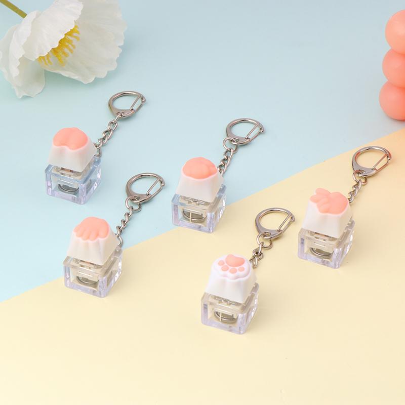 Creative Pink Cat Claw Keycap Mechanical Keyboard Keychain Led Keyboard Keyring Cute Girly Bag Pendant Relief Stress Toys