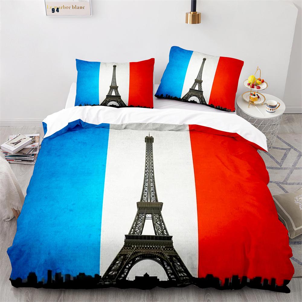 Paris Eiffel Tower Themed Duvet Cover Set City Landscape Sky Cloud Comforter Cover Home Decor Romantic Bedspread Cover King Size