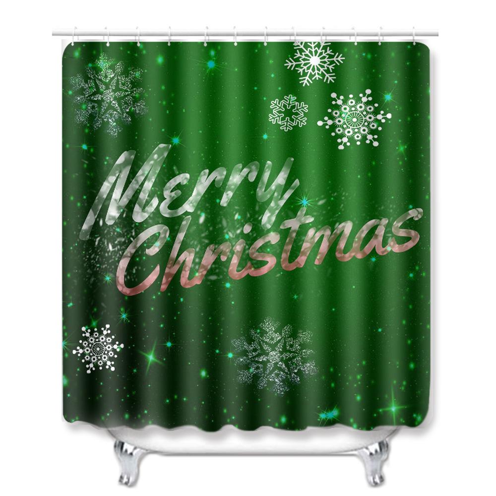 Christmas Shower Curtain Floor Mat Combination Four-Piece Set Bathroom Toilet Carpet Shower Room Mat Foot Mat