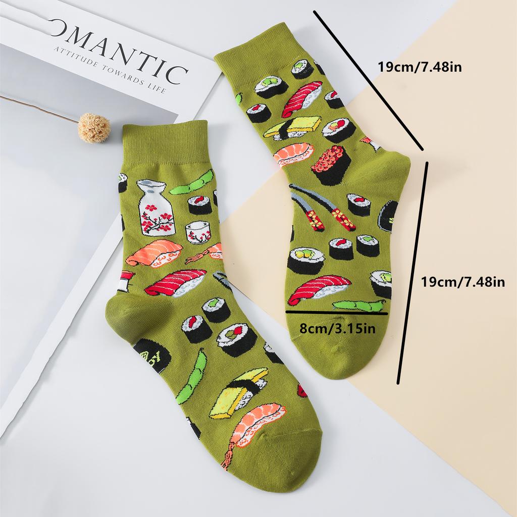 1 пара женских уютных хлопковых носков до щиколотки с рисунком суши, моркови, арбуза, мороженого, авокадо, яйца, гамбургера, уличные мультяшные смешные носки