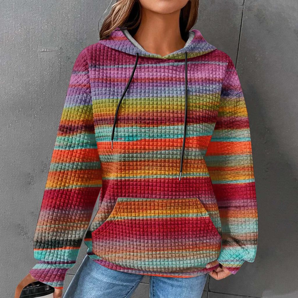 Женская мода повседневный принтованный свитер с капюшоном длинный рукав клетчатая толстовка топ