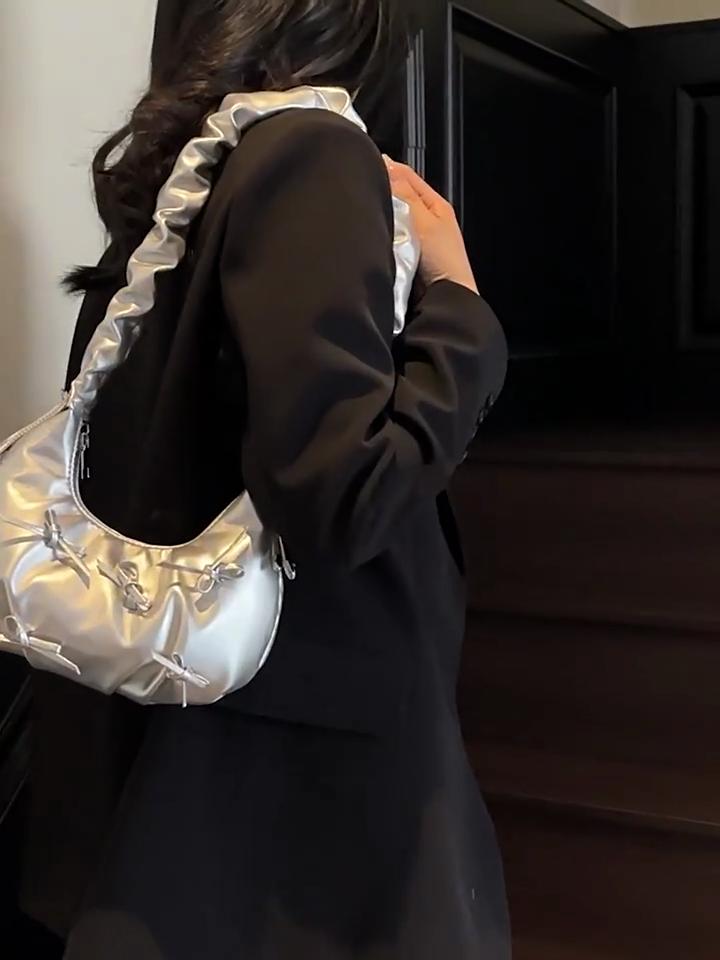 Cute Bow Tie Design Underarm Bags for Women Y2K Korean Fashion Handbags and Purses Pu Leather Shoulder Bag Designer Bag CLE