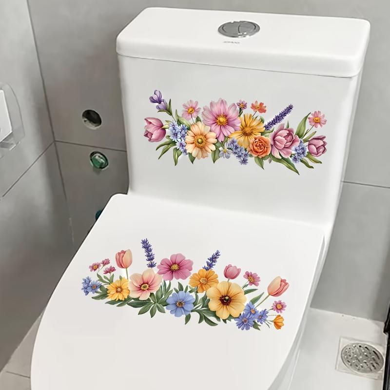 Floral Toilet Sticker Waterproof Moisture Proof Removable Bathroom Wall Toilet Lid Decal for Small Bathroom Upgrade