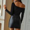 Women Mini Skirt High Tight Waist Faux Color Slim Leather Irregular Solid Fit Sheath A-line Smooth Soft Club OL Commute