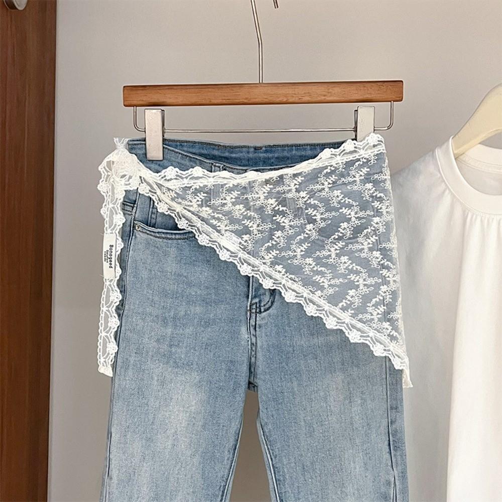 Fashion Flower Embroidery Lace Flower Hair Scarf Thin Cute Mini Lace Skirt Chic Style Bohemian Bandanas for Women