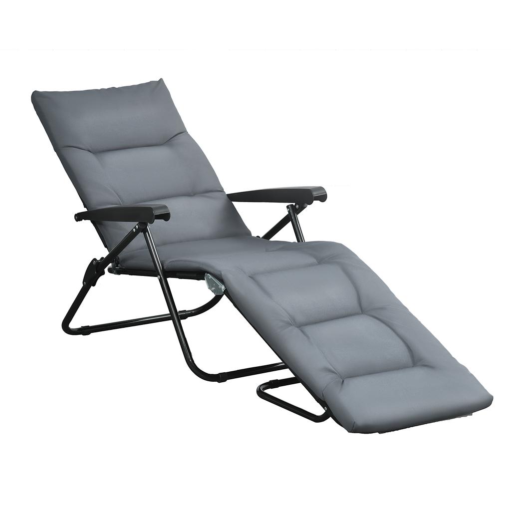 Foldable Sun Lounger Reclining 6 Positions With Mattress And Armrests Steel Polyester Gray