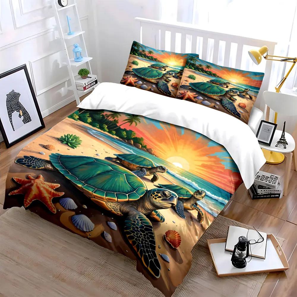 Sea Turtle Beach Decor Set Multiple sizes kid's and adults' bedroom Exquisite 3PC bedding set, gift