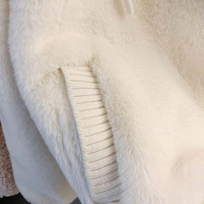 Женская модная теплая куртка из искусственного меха с капюшоном, свободное милое плюшевое пальто средней длины, свободное пальто осень-зима