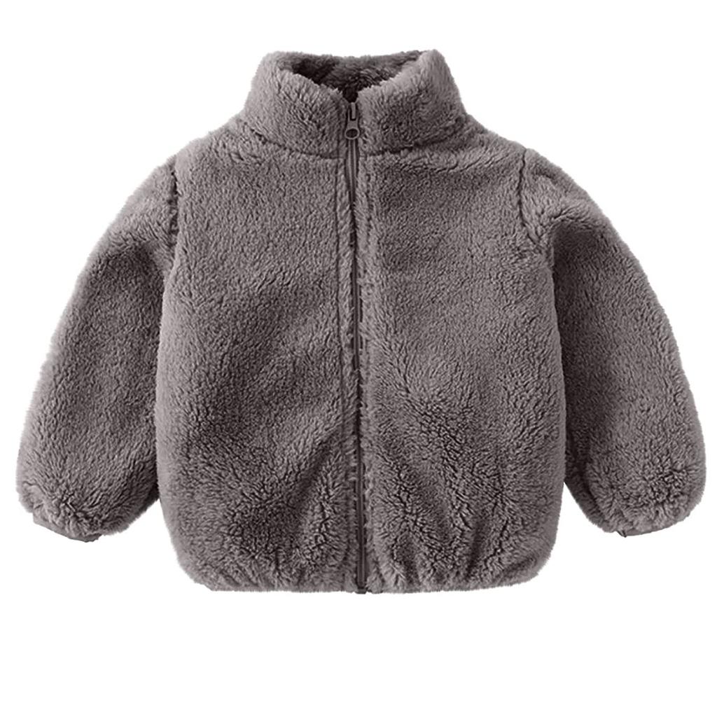 Симпатичное однотонное толстое флисовое пальто на молнии для маленьких девочек и мальчиков, теплая верхняя одежда