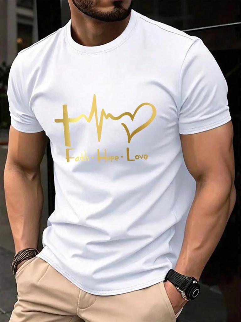 Fashion Men's Faith Hope Love 3D Printed T-shirt Summer Outdoor Sports Fitness Top Casual Comfortable Round Neck Short Sleeve Hoodie
