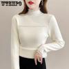One Piece Thick Velvet Warm Sweater Women's Half High Neck Lace Nail Bead Pullover Sweater Slim Inner Knit Sweater Autumn and Winter Top