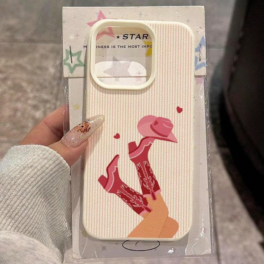 Модный розовый полосатый ковбойский ботинок Чехол для iPhone 17Air 16 15 14pro 13 12 11 Pro Max Plus Роскошный Y2K Эстетика Мягкий ТПУ Чехол