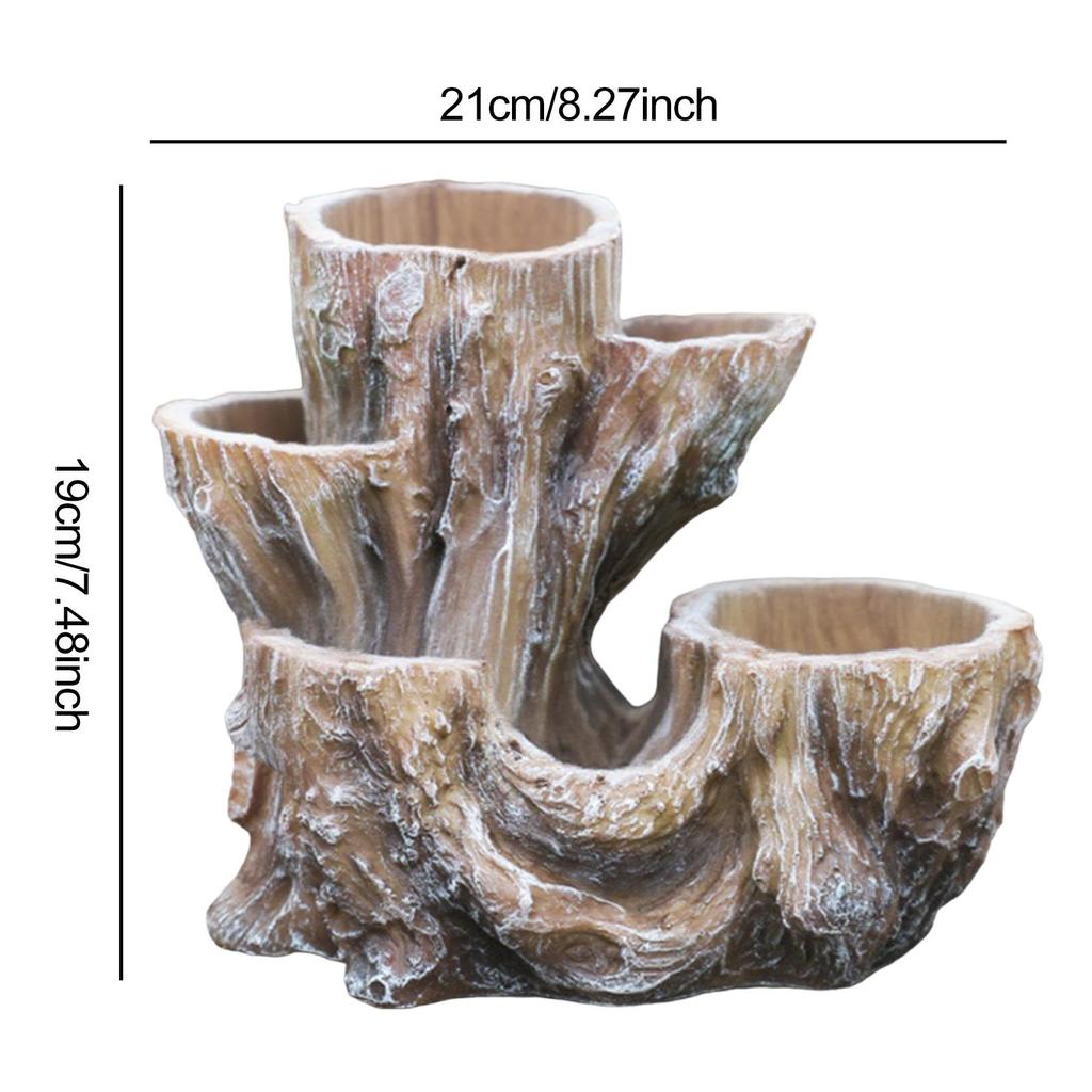 Tree Stump Flower Pot Flower Vase Decoration Organizer Sculpture Resin Ornament Plant Container for Desk Table Centerpiece