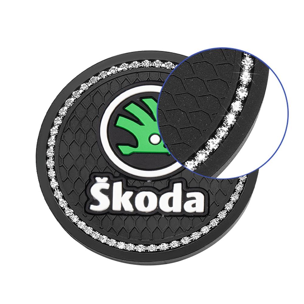 Diamond Rubber Non-slip Mat Water Cup Slot Pad Car Coaster For Skoda Rapid Kamiq Karoq Yeti Enyaq A7 Octavia Kodiaq Fabia Superb
