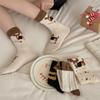 Autumn and Winter Puppy Mid-calf Socks, Striped Flanged Cartoon Dachshund Vertical Stack Socks, Cute Seasonal Socks