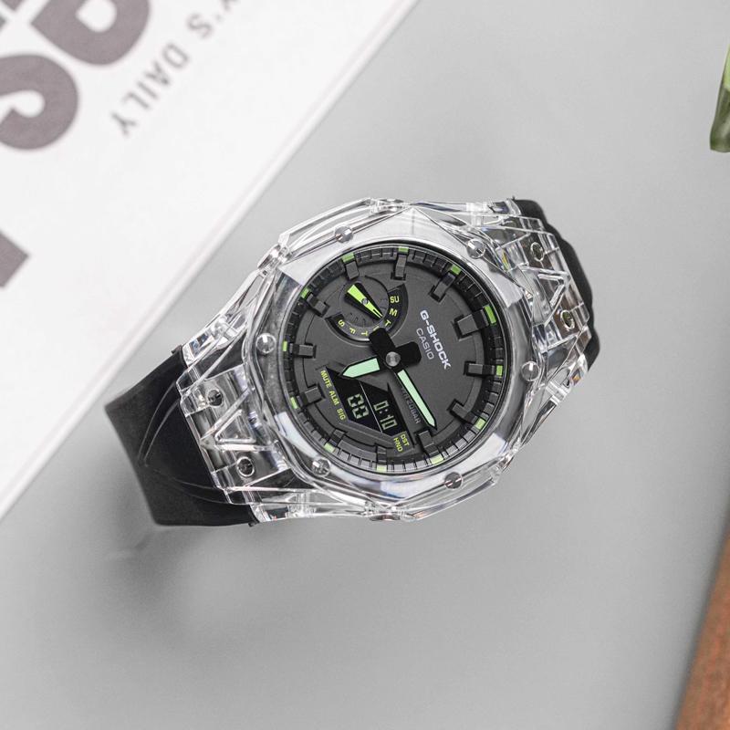 CASIO Unisex Liquid Crystal,Analog Dual Display Series Black Watch GA-2100-1A3(Watch8--)