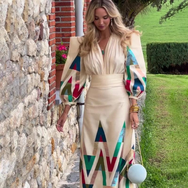 Женский комплект длинного платья с принтом