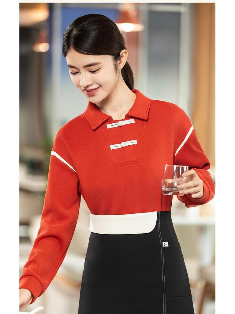 Худи с длинным рукавом и логотипом для официантов, для осеннего кейтеринга и ресторанов