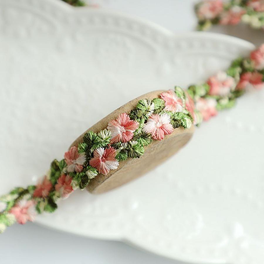 1Yard Pink Trim Crafts Flowers Embroidered Lace For Party Dress Decoration Collars Sewing