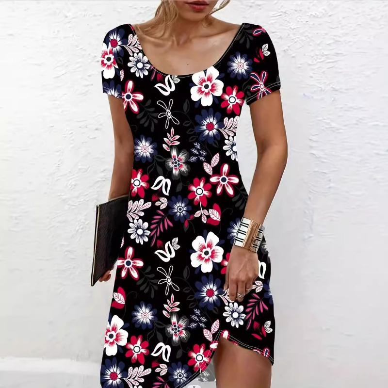 Женское повседневное удобное платье с короткими рукавами, летние повседневные платья средней длины с принтом