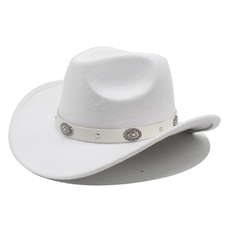 White Ethnic Style Western Cowboy Felt Hat Tibetan Fedora