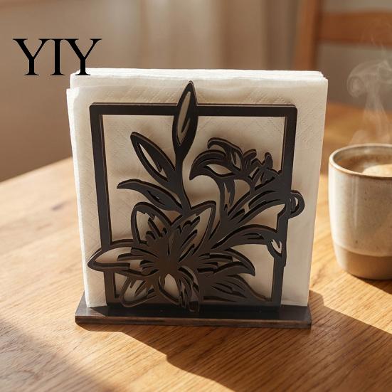 Geometric Hollow Napkin Storage Wooden Holder, Black Silhouette Pattern, Decorative Vertical Modern Farmhouse Table Holder Stand, Boho Style