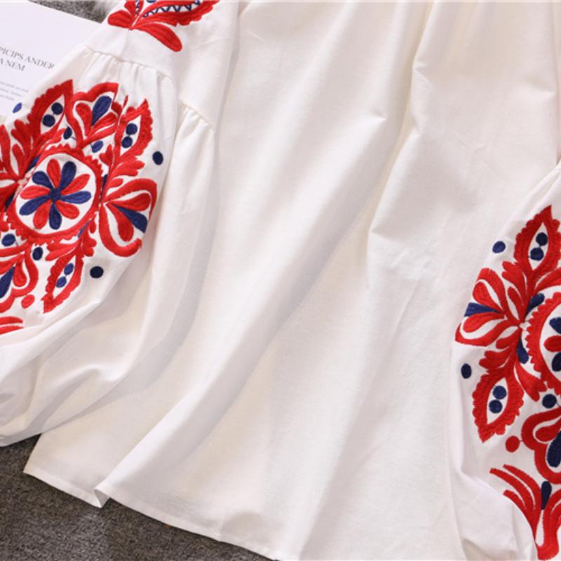 RUGOD Путешествия, отпуск, ретро, ​​этнический стиль, вышивка, кружевная кисточка, v-образный вырез, рубашка в западном стиле с рукавами-фонариками, женский свободный топ