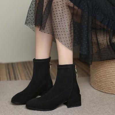 Модные Элегантные Женские Короткие Ботинки на Среднем Каблуке с Квадратным Носком, Осенне-Зимние Ботильоны для Женщин Высокого Качества, Горячие Готические Замшевые Ботильоны