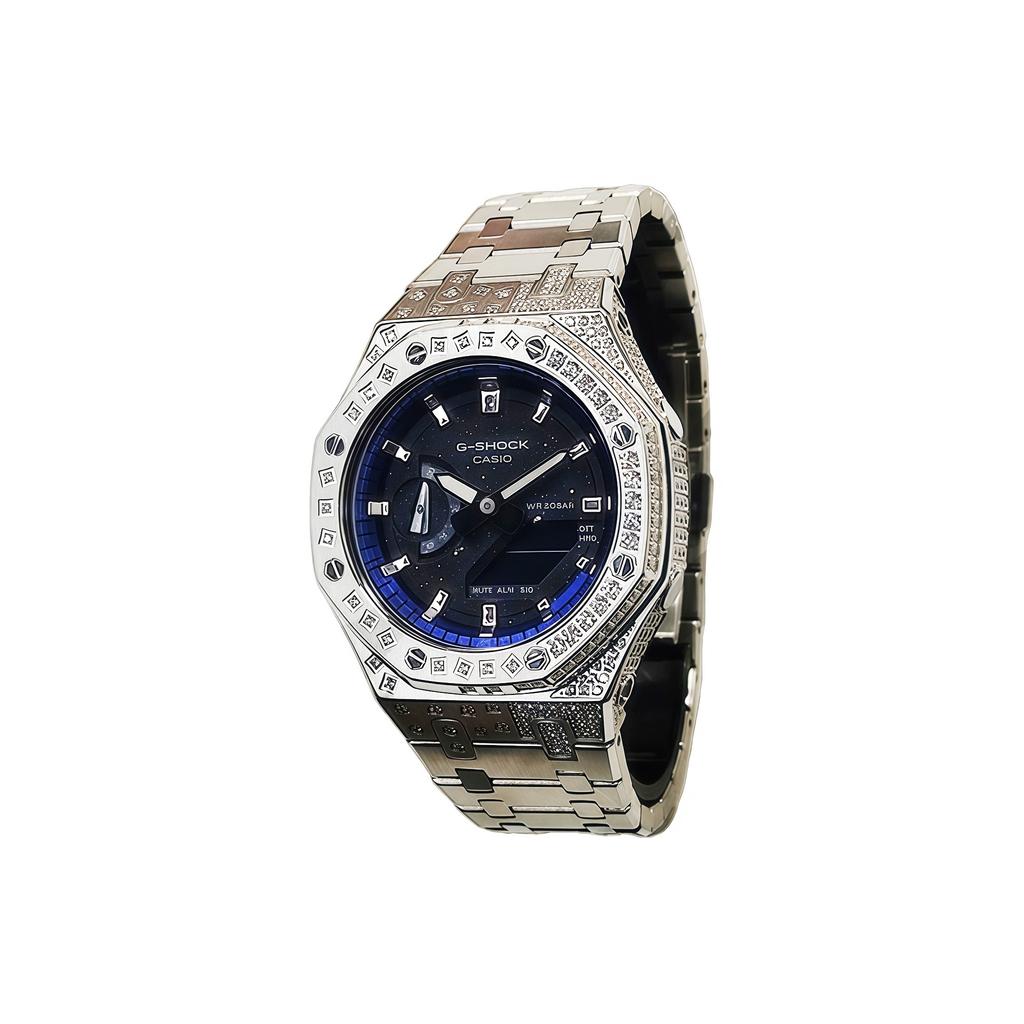 Casio Мужские часы с ЖК-дисплеем и аналоговым двойным дисплеем, серия 44 мм, синие, GA-2100-1A1(Watch3--)