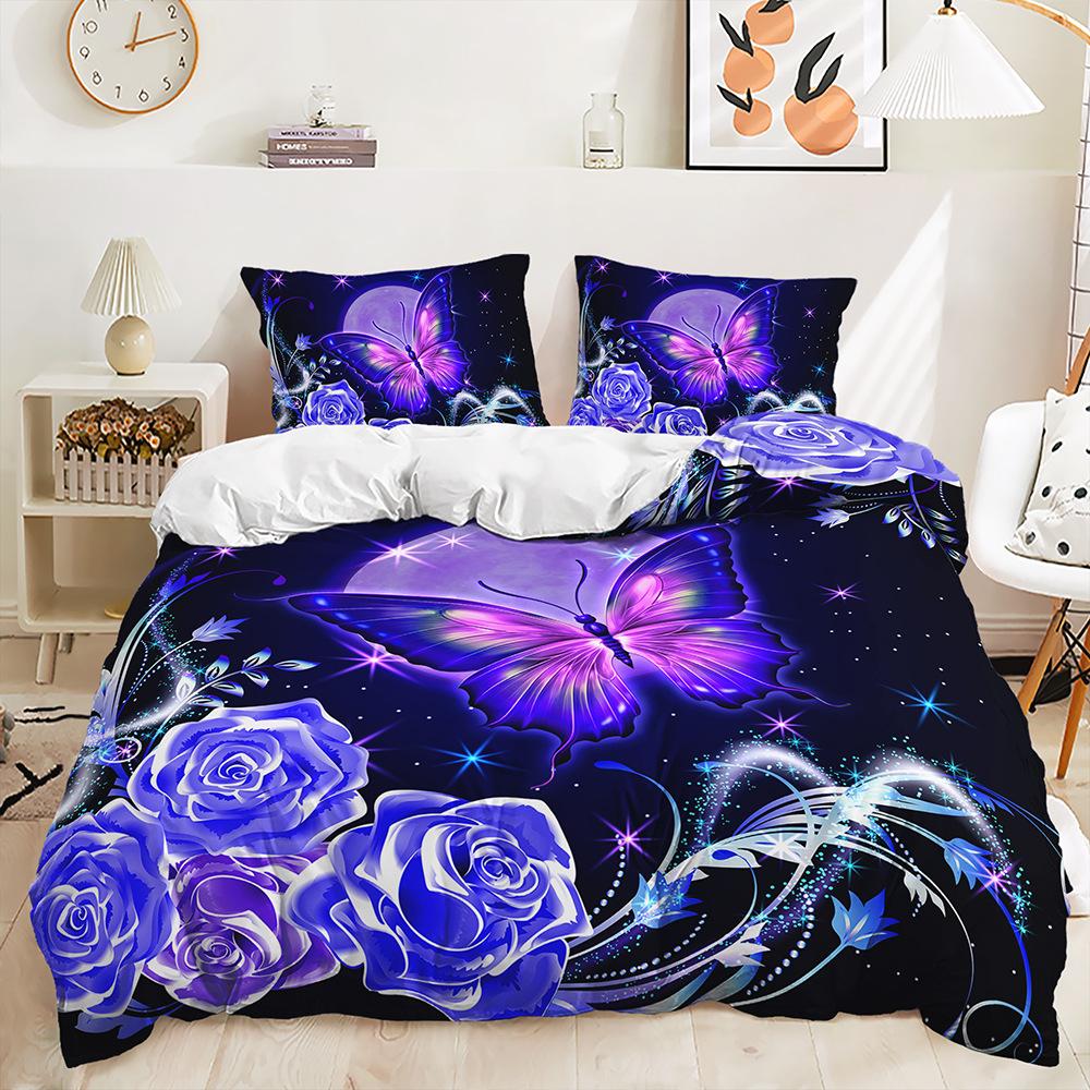 Комплект постельного белья с 3D бабочкой для девочек, пододеяльник, 2/3 предмета, мягкая молния DE200 * 200, полноразмерный микрофибра, украшение для спальни