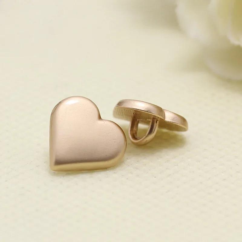 10pcs Heart Shape Buttons 10.5mm Small Metal Shank Buttons Apparel Sewing Accessories