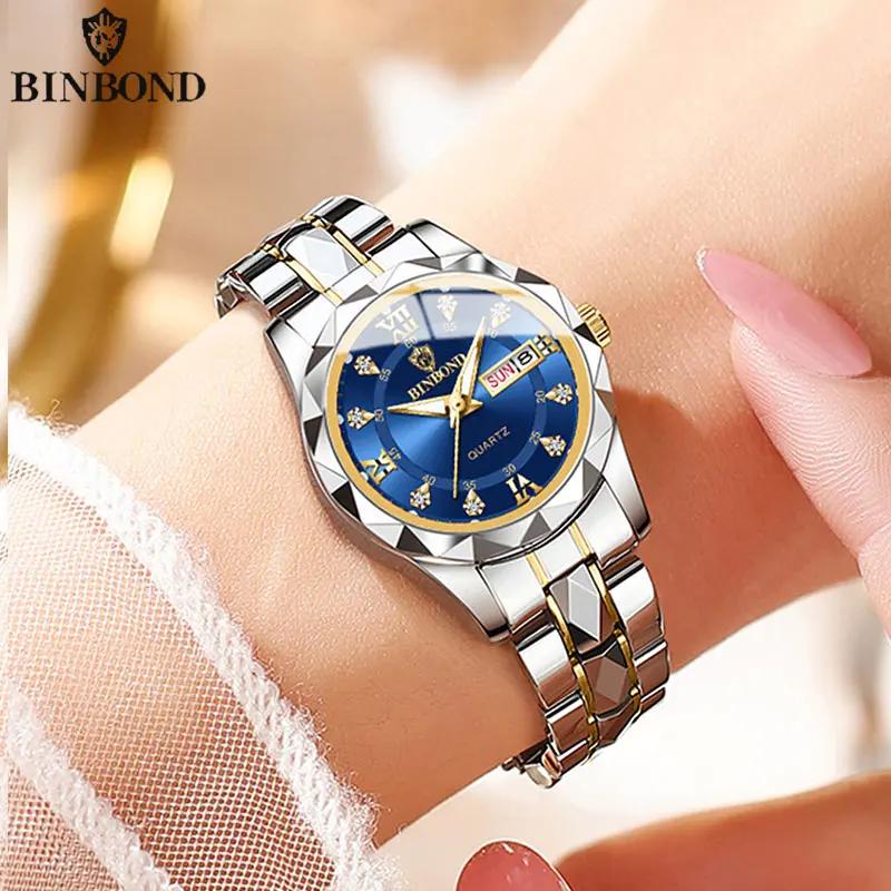 BINBOND B2521 Top Brand Luxury Fashion Business Womens Quartz Watches 30M Waterproof Week Date Clock Sport Womens Wrist Watch