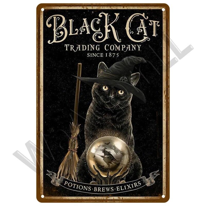 Металлический знак в стиле ретро, ​​черный кот, постер, забавный оловянный знак с котом, винтажная табличка с изображением животного, домашний декор, настенное искусство, зоомагазин, садовая табличка для бара для собак