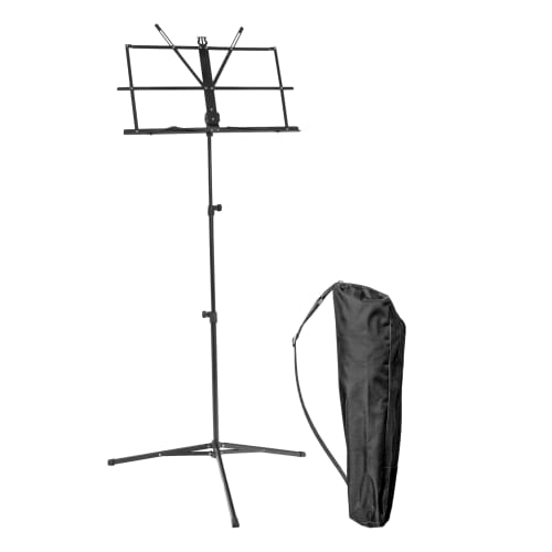 HarmoCraft Music Stand, Lightweight (700g), Includes Durable Oxford Cloth Carrying Bag, Height Adjustable (68-130cm), Steel Construction, Black, Folds
