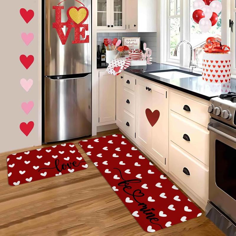 Valentine's Day Kitchen Carpet Set, Kitchen runner rug, featuring small hearts and love patterned floor mat