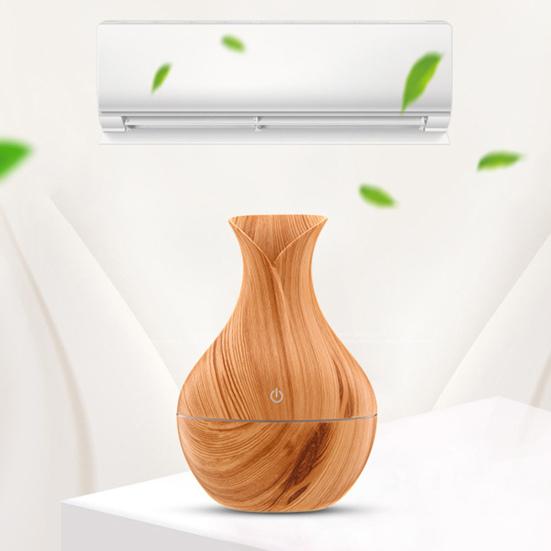 Мини-увлажнитель воздуха в форме вазы с текстурой дерева, тихий, с холодным паром, USB, настольный диффузор для автомобиля, офиса, комнаты, спальни