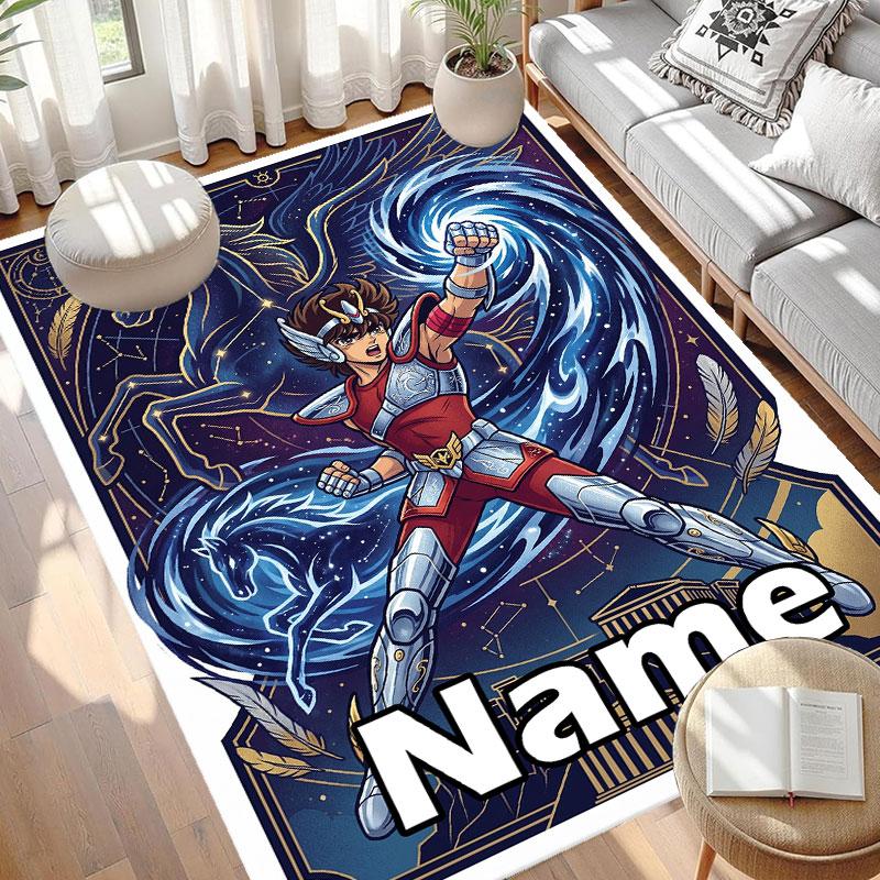 Custom Name Personalized Saint Seiya Print Carpet, Versatile Home Decor Rug, for Playroom, Apartment, Balcony, Entryway, Hallway Gift